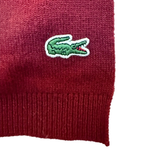 🇫🇷 Lacoste Wool Blend Scarf – Deep Red with Crocodile Logo - Picture 6 of 9